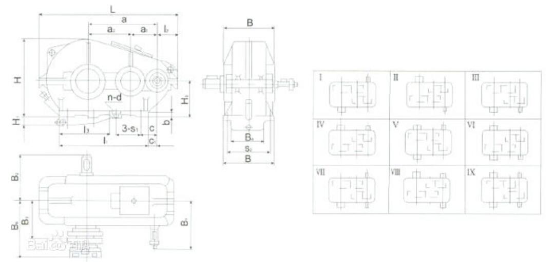 ZQA圓柱齒輪減速機(jī)外形、安裝尺寸圖